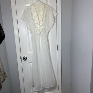 VINTAGE SLIP GOWN LINGERIE White Bridal DRESS VAL MODE  Sheer Small